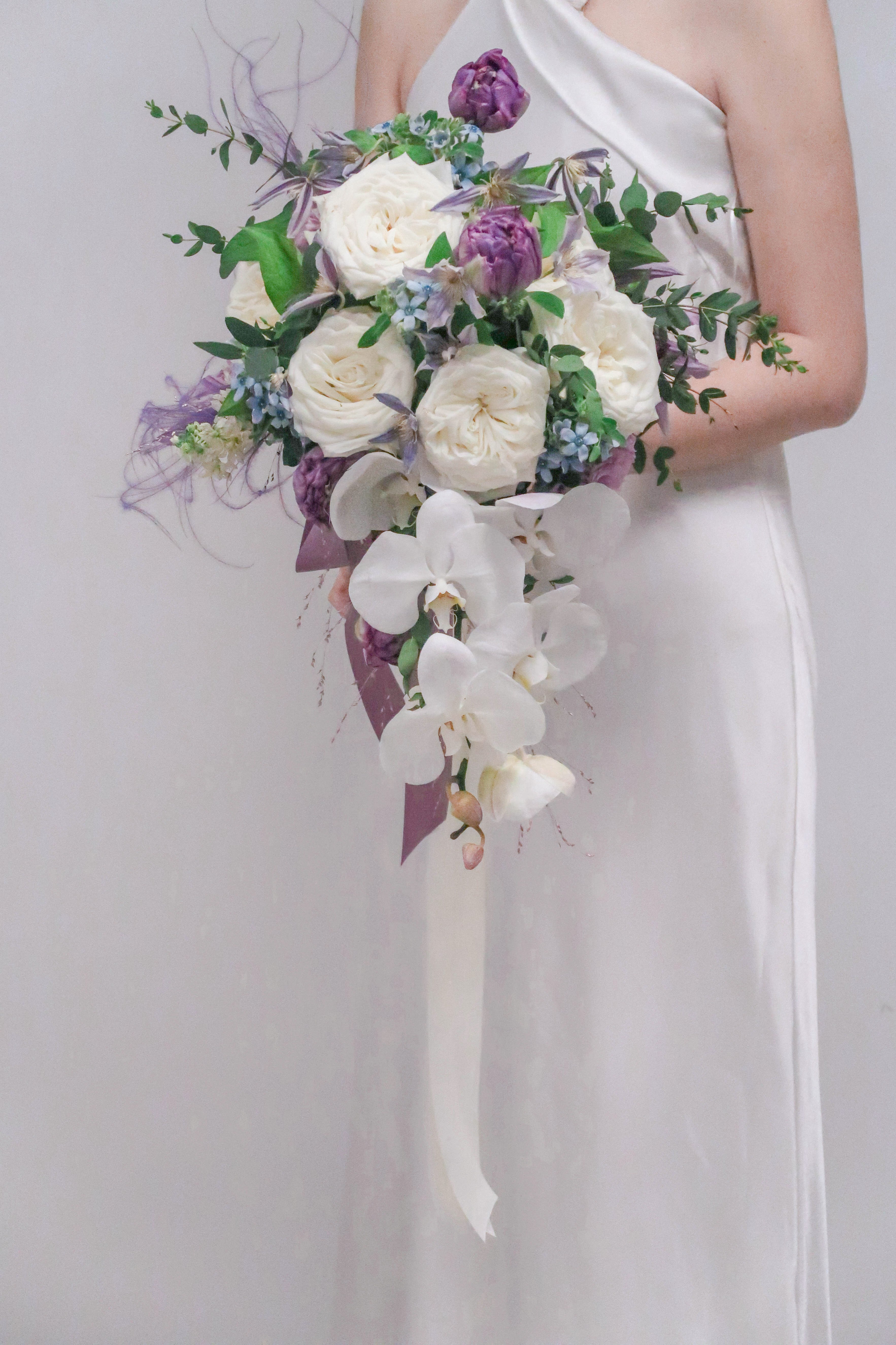 Bridal Bouquet - Waterfall - Purple & White