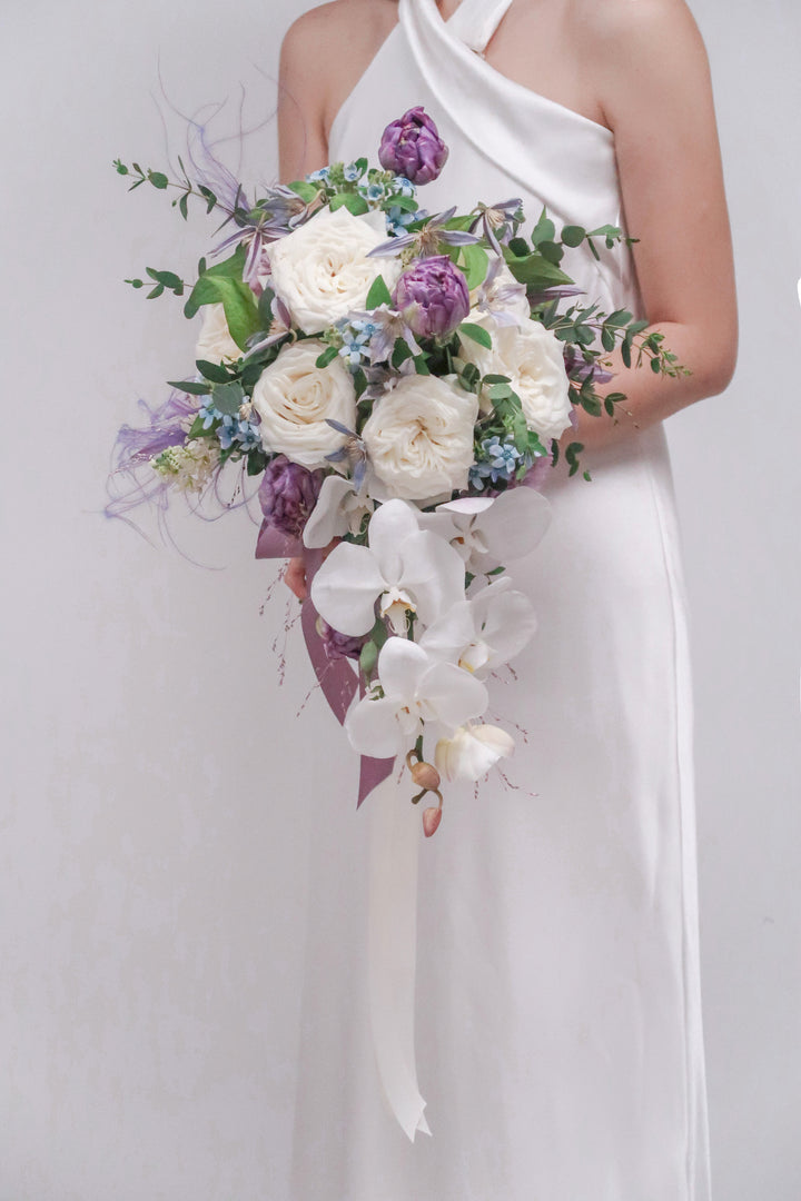 Bridal Bouquet - Waterfall - Purple & White